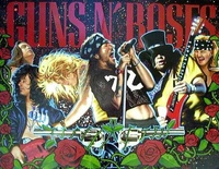 Image # 16304: Guns N' Roses Original Painting For Production Backglass 
(Artist is Markus Rothkranz.Acrylic paint on canvas board.Dimensions 38 1/2 inches by 30 inches.)