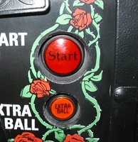 Image # 33091: Guns N' Roses Sample Game - Start Button 
(Here, the red button contains the word 'Start'. On production games, it has the words 'Start Rockin''. Game has serial number 110878 manufactured May 23, 1994.)