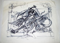 Image # 70451: Paragon Pre-Production Backglass Artwork 
(Early pre-production concept sketch for backglass.Artist is Paul Faris.Ink on vellum.Dimensions approximately 11 inches by 14 inches.)