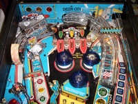 Image # 31945: Robocop Upper Playfield 
(The center yellow target at the bottom of this picture is the wrong shape for this game.)