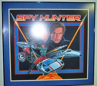 Image # 71178: Spy Hunter Original Backglass Artwork 
(Artist is Tony Ramunni. Watercolor on posterboard.Dimensions 25 1/2 inches by 26 1/2 inches. Metal frame is 29 by 31 inches.)