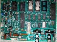 Image # 70431: Swords of Fury Sound Board Prototype ROMS 
(The ROMs at the top of this image have a label indicating PROTO1. This board was not installed in any game. It as temporarily installed in a production game and no difference in operation was noted. Located in France.)