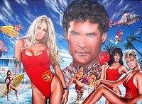 Image # 25592: Baywatch Original Painting For Production Backglass 
(Artist is Markus Rothkranz.Acrylic paint on canvas board.Dimensions 40 inches by 30 1/2 inches.)