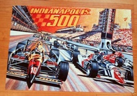 Image # 32709: Indianapolis 500 Original Backglass Artwork (Photographic Copy) 
(Artist is Dan Hughes.Printed on Kodak professional paper.Dimensions 26 1/2 inches by 18 1/2 inches.Dan made this photographic copy of his original marker sketch and presented it to Dennis Nordman for approval.)