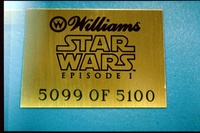 Image # 38793: Star Wars Episode I Later Production Game - Serial Number Plaque 
(Plaque serial number 5099 of 5100.)