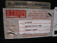 Image # 44133: Iron Man Sample Game - Manufacturer Label 
(Serial number E 225185.)