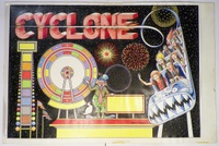 Image # 70366: Cyclone Original Backglass Artwork 
(Artist is Python Anghelo.Media are unconfirmed.Dimensions 30 inches by 20 inches including mounting board.)