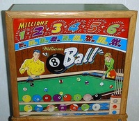 Image # 6338: &quot;8 Ball&quot; Backglass 
(The cabinet has been repainted but is included here to show its other features. Serial number 52250.)