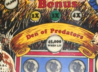 Image # 32532: Frontier Early Production Playfield - Detail 
(The white 45,000 insert is orange in production games. Serial number 1315.)