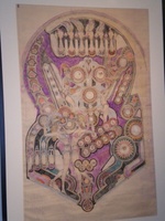 Image # 43125: Future Spa Original Playfield Artwork - Framed  
(Artist is David Christensen.Colored pencil on drafting paper.Dimensions 28 inches wide by 43 inches high.)